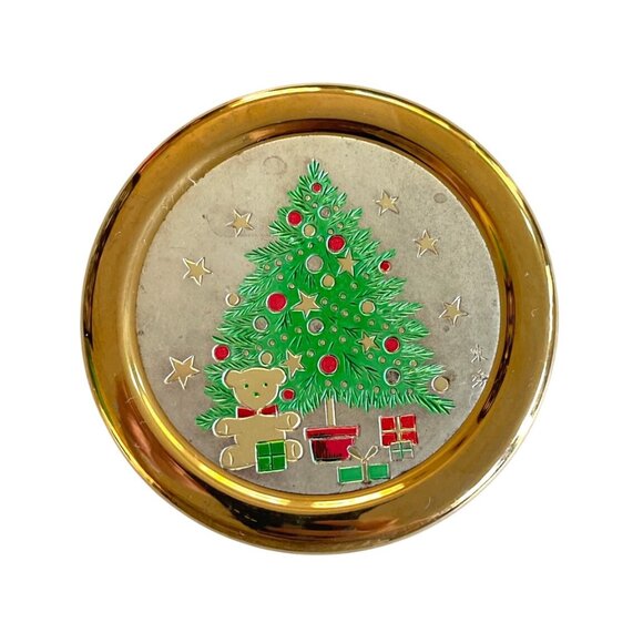 Vintage Christmas Trinket Box with Gold Lid & Holiday Tree Design Made in Japan - Picture 1 of 7